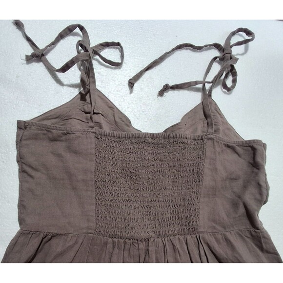Aerie Brown Linen Blend Tie Shoulder Corset Button Front Short Sundress SZ Small - Picture 6 of 13